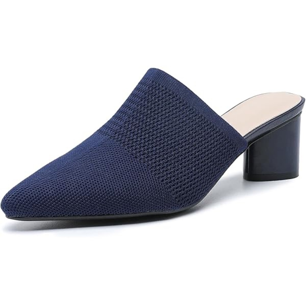 Elegant Navy Blue Women's Mules chunky heel mesh size 8